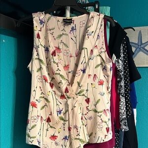 Liz Claiborne Floral V-Neck Blouse - Cream and Multicolor